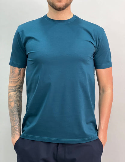 T-SHIRT IN FILO DI SCOZIA PETROLIO