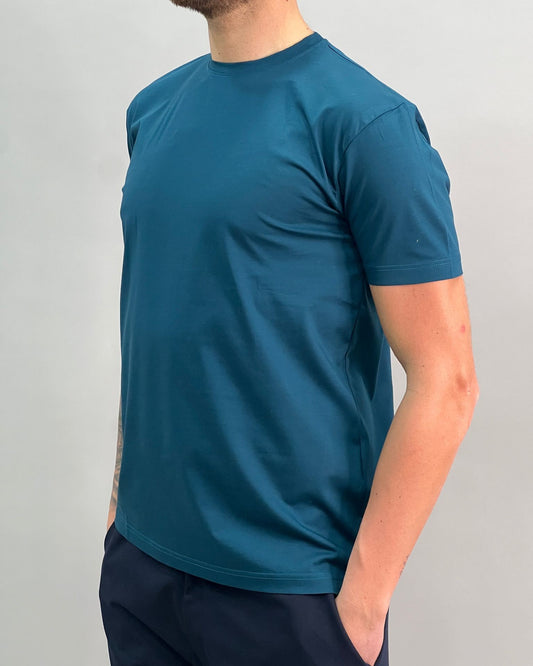 T-SHIRT IN FILO DI SCOZIA PETROLIO