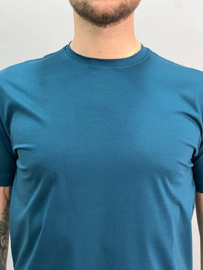 T-SHIRT IN FILO DI SCOZIA PETROLIO